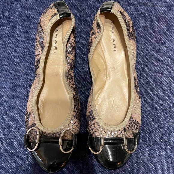 TAHARI Gustave  Leather Patent and Faux Snakeskin Ballet Flats - Picture 1 of 5